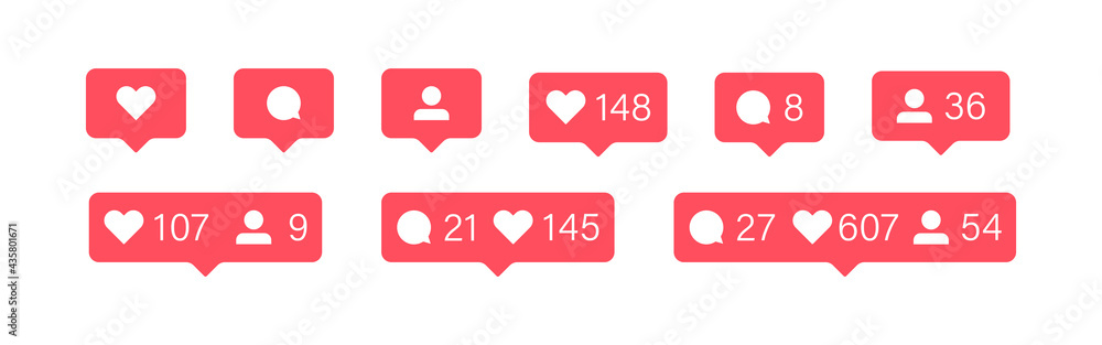 Poster social media bubble icon. like, follower and comment set button. flat vector illustration for web ap