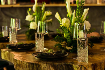 beautiful and festive table setting in eco style