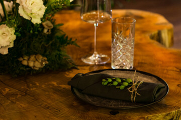 beautiful and festive table setting in eco style