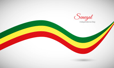 Happy independence day of Senegal. Creative shiny wavy flag background with text typography.