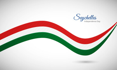 Happy independence day of Seychelles. Creative shiny wavy flag background with text typography.