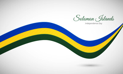 Happy independence day of Solomon Islands. Creative shiny wavy flag background with text typography.