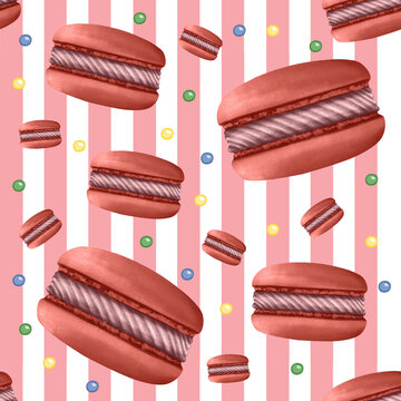 Sweet red macaron background. Seamless pattern for textile,scrapbooking, wallpapers, print, gift wrap, decoupage, covers.