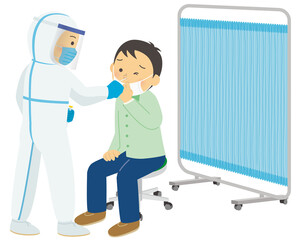 PCR検査を受ける男性