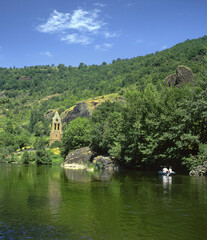 Gorges de l'Allier, church Sainte-Marie-des-Chazes, Prades, France, Auvergne, Haute-Loire, Massif...