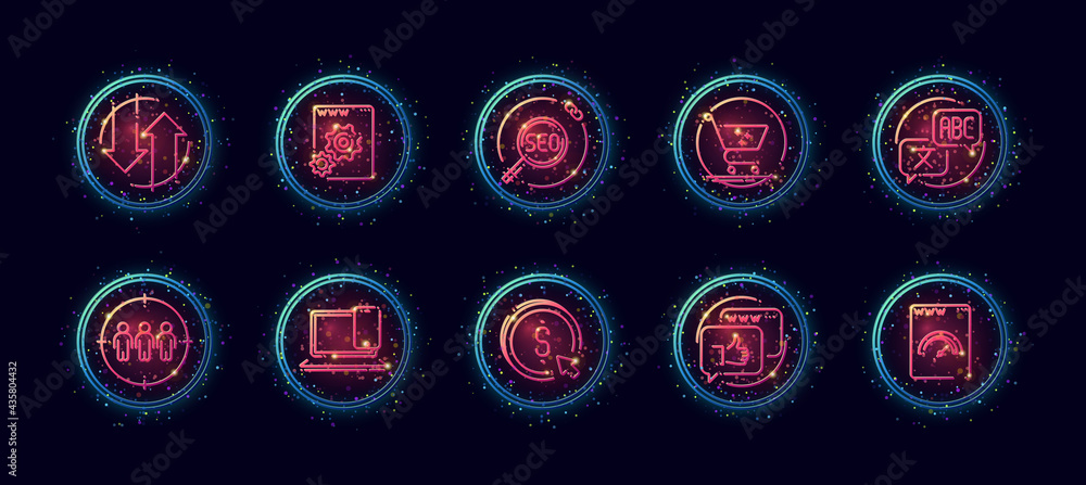 Poster 10 in 1 vector icons set related to seo link optimization theme. lineart vector icons in geometric n