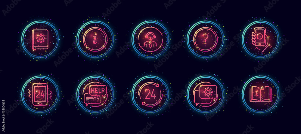 Poster 10 in 1 vector icons set related to help and support theme. lineart vector icons in geometric neon g