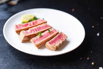 tuna grilled seafood fried barbecue grill fish bbq healthy eating meal vegetarian food copy space food background rustic top view