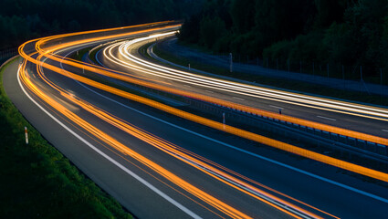 lights of moving cars at night. long exposure