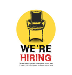 We are hiring concept design with empty chair office yellow round background means to be filled