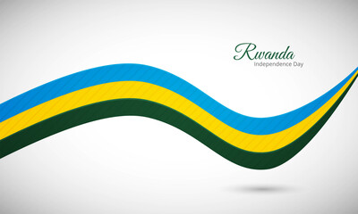 Happy independence day of Rwanda. Creative shiny wavy flag background with text typography.
