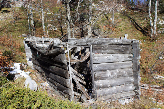 Part Of A Wooden Cabin Where Soldiers Slept During The War In Bosnia On Treskavica Mountain