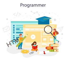 Programming concept. IT education, student writing a software