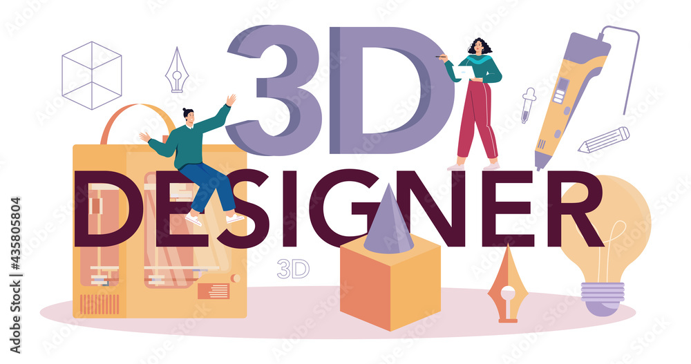 Poster designer 3d typographic header. digital drawing with electronic tools
