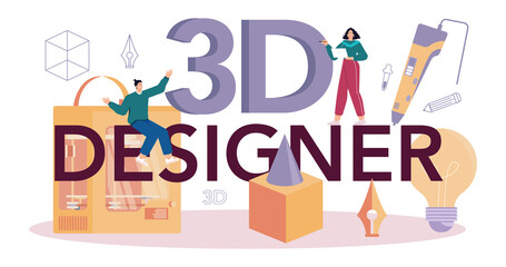 Designer 3D typographic header. Digital drawing with electronic tools
