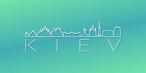 Kyiv, Ukraine Skyline Linear Design. Flat City Illustration Minimal Clip Art. Background Gradient Travel Vector Icon.