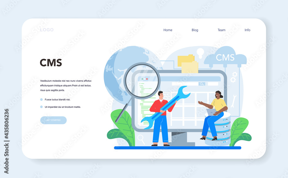 Poster cms. content management system. creation and modification of digital