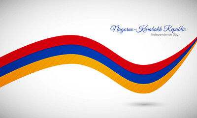 Happy independence day of Nagorno-Karabakh Republic. Creative shiny wavy flag background with text typography.