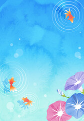 Fototapeta na wymiar 夏の朝顔と金魚の爽やかな水彩のベクターイラスト背景(フレーム)