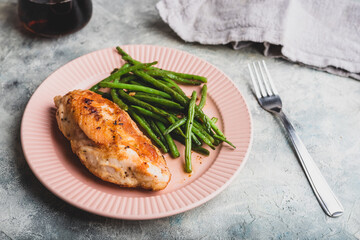 Baked Chicken Breast and Fried Green Beans
