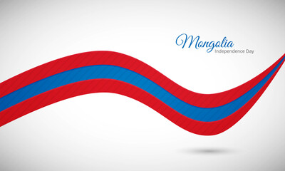 Happy independence day of Mongolia. Creative shiny wavy flag background with text typography.