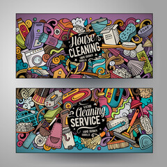 Cartoon cute colorful vector doodles Cleaning banners