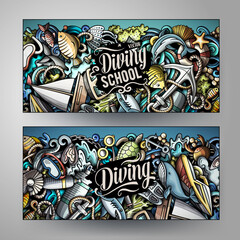 Cartoon cute colorful vector doodles Diving corporate identity.
