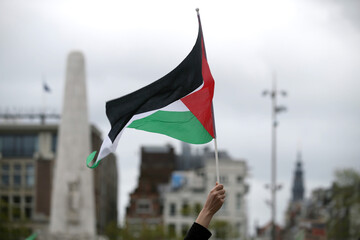 Palestinian waving flags in Amsterdam - obrazy, fototapety, plakaty