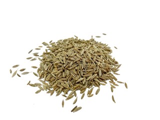 Cumin seeds on a white background