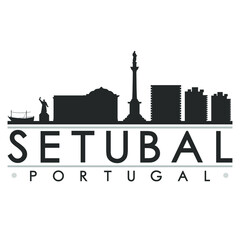 Fototapeta premium Setúbal Municipality, Portugal Skyline Silhouette Design. Clip Art City Vector Art Famous Buildings Scene Illustration.
