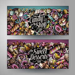 Cartoon cute colorful vector doodles Sweet food corporate identity.