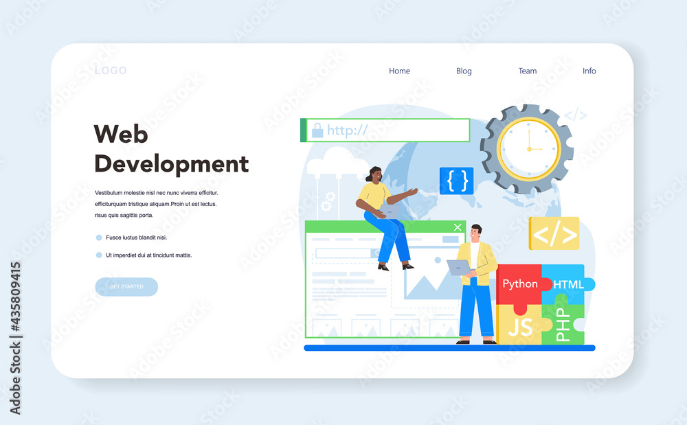 Poster web development web banner or landing page. website optimization