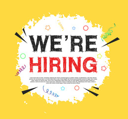 We are hiring hand drawing style with white brush yellow background