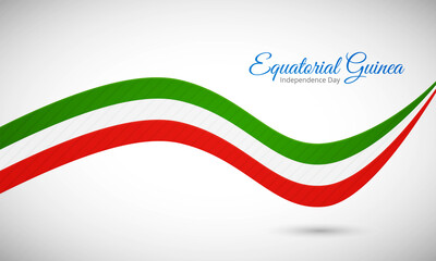 Happy independence day of Equatorial Guinea. Creative shiny wavy flag background with text typography.