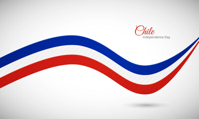 Happy independence day of Chile. Creative shiny wavy flag background with text typography.