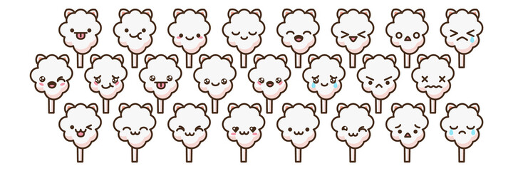 Cotton candy emoji vector character.