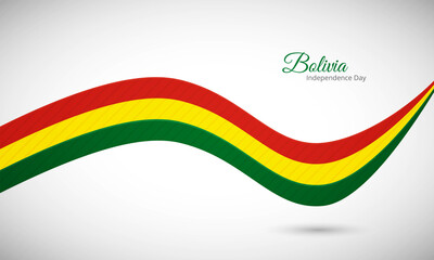 Happy independence day of Bolivia. Creative shiny wavy flag background with text typography.