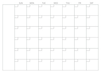 A6, A5, A4, A3, A2, A1 size. Organizer and bullet journal printable page. Perfect minimalist monthly planner. For every month. Events personal calendar. Week starts at Sunday. Stationery. Vector. 