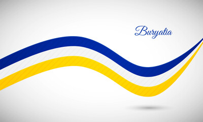 Happy national day of Buryatia. Creative shiny wavy flag background with text typography.