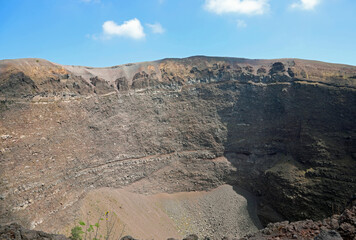 crater of the extinct volcano named Vesuvius near the cities of Naples and Ercolano in southern...
