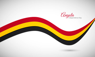 Happy independence day of Angola. Creative shiny wavy flag background with text typography.