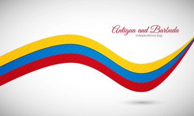 Happy independence day of Antigua and Barbuda. Creative shiny wavy flag background with text typography.