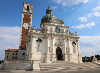 Historic Sanctuary above Monte Berico in the city of Vicenza in Italy dedicated to Our Lady Saint Mary with the dome and bell tower