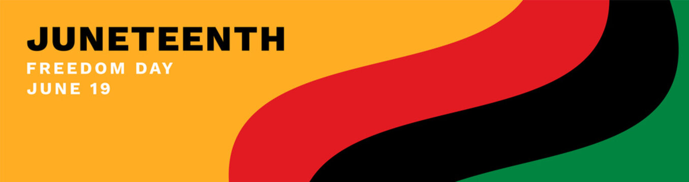 Juneteenth Banner Vector. Waving Pan-African Flag on Orange Background. Juneteenth Freedom Day Text.