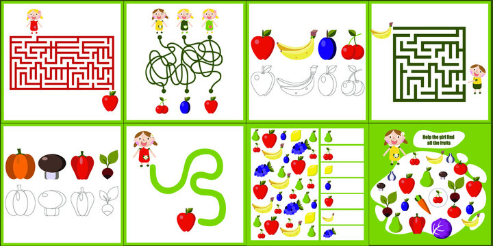 I spy. Maze. Kids mini game for development with fruits.