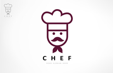 Сhef logo vector. Chef with mustache and chef hat. Clothes design.