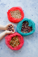 Eco reusable bags with food