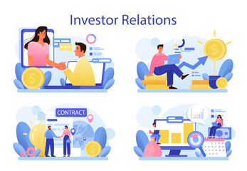 Naklejka premium Investor relations concept set. Investings involvement, project investment