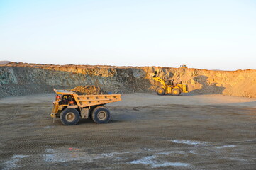 East Kazakhstan region, Kazakhstan - 12.02.2015 : Special equipment drives around in the quarry of...