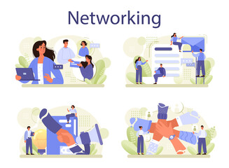 Networking concept set. Employees collaboration, establishment of partnerships
